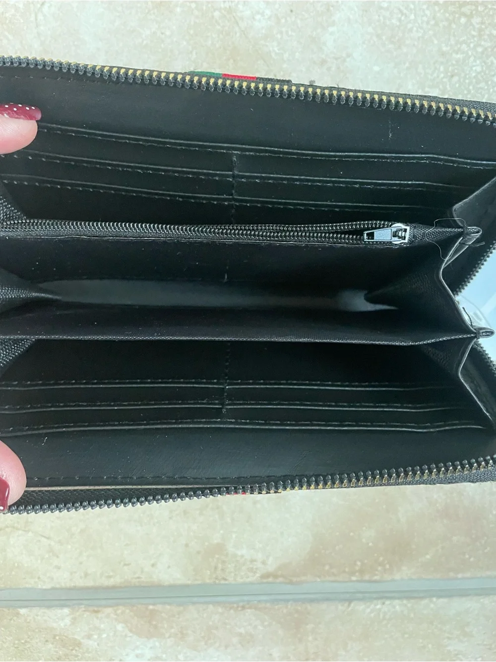 NWT Pink Lily black red green striped queen bee design billfold wallet wristlet